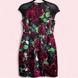 Nanette Lepore Black and Pink Floral Midi Dress